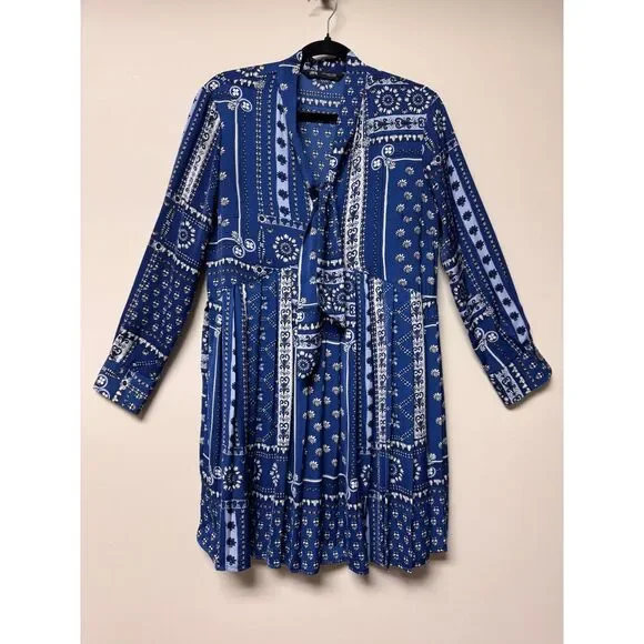ZARA Patchwork Bandana Print Pleated Skirt Mini Dress w/ Necktie, Sz M - Picture 2 of 12